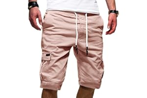 ALUEEU Pantalones Cortos Hombre Verano Casual Moda Pantalón con Bolsillos Laterales Original Color sólido Ajuste Vintage Bermuda Shorts Pantalones Deporte con Cordón Elástico Running Correr Playa