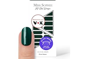 ‎MISS SOPHIE Miss Sophie UV Gel Nagelfolien I Pine Green I 20 UV-Gel Nagellack-Streifen I Vegan & ohne schädliche Inhaltsstoffe I Selbstklebende Nagelsticker für Finger- & Fußnägel I Bis zu 21 Tage Halt