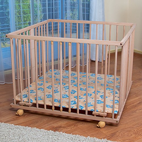 WALDIN Baby Playpen from Natural & Untreated Solid Beech - approx. 100 x 100cm