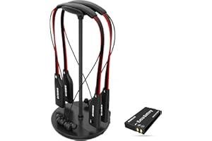 SIMOLIO Dual TV Headphones Wireless with Transmitter/Charging Base, Dialog Mode & Spare Battery & Balance Control for Seniors, Optical/RCA/AUX Compatible, by-Pass, No Delay