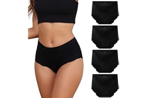 Dumwis Majtki damskie, bezszwowe majtki, bielizna damska, wysoka talia, bezszwowe majtki, opakowanie 4 szt., hipsterskie, wygodne, bez odwzorowywania, bielizna sportowa