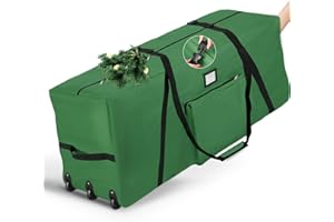 FAMIROSA Sac de Rangement pour Sapin de Noël Artificiel jusqu'à 270cm, avec 3 Roulettes Pivotantes, Tissu Oxford 600D Résistant, il est doté de Poignées Renforcées et d'une Fermeture éclair, Vert
