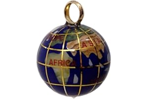 Inmaculada Romero IR Colgante oro 18k bola del mundo 20mm. Lapislázuli natural esmaltado nombres continentes meridianos asa lisa planeta Tierra