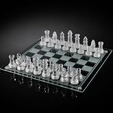 Coverzone Glass Chess Cam Satran&ccedil; Takımı, Şeffaf ve Buzlu Cam Taşlı, 25x25cm