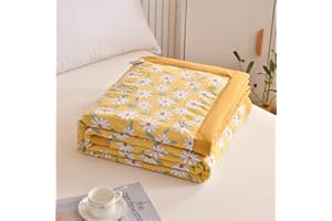Surwin Quilted Bedspread Coverlets for Single Double King Bed, Elegant Floral Printed Coverlets Quilt Reversible Soft Microfiber Lightweight Quilt for All Season (Yellow Daisy,180x220cm)