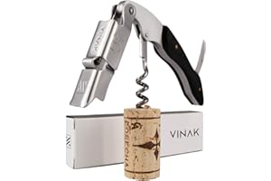 VINAK - Cavatappi da cameriere professionale XPERT in acciaio inox e legno con doppio supporto articolato + apribottiglie + coltello tagliacapsule + spirale professionale (B - Legno di ebano)