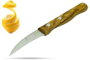 SMI Couteau Office Solingen à Éplucher Courbe - Cuisine, Fruits, Légumes - Manche en Bois d'Olivier - Made In Germany