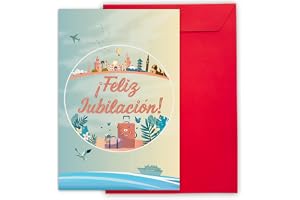 CUBIBOO ART Tarjeta felicitacion jubilacion Grande A4 - (42×30 cm abierta (A3) – Regalo profesora o compañera/compañero – Diseño Pastel Suave y Sobre Rojo Reutilizable (JUBILACION)