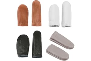 Bdfgh 4 Pairs Leather Sewing Thimble Leather Finger Guards Protector, Knitting Thumb Protector Hand Sewing Finger Sleeves, Handcraft Tools for Embroidery Needlework DIY Gift Ideas (Random Colours)