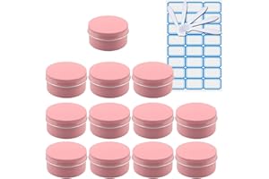 ZEOABSY 10 Pièces 50 ML Vide Rose Pots en Aluminium Cosmétiques Pot Canettes Bocaux Conteneurs 50ml for Fait Main Bougies Crème Baume Voyage, 5X cuillère, 1x Étiquettes