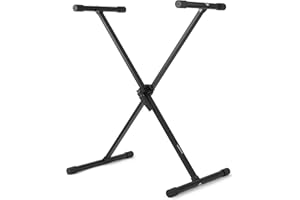Vonyx KBS03 Soporte de teclado de piano con forma tijera X - Altura ajustable, plegable y portátil, acero resistente, gomas antideslizantes - Idóneo para músicos en el escenario, de viaje o en casa.