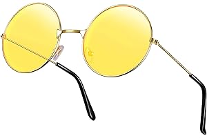 Weewooday Hippie Vintage Sonnenbrille Retro Runde Brille für Herren und Damen (Gelb)
