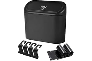 GoPaw Auto-Mülleimer mit Deckel, tragbarer Mülleimer für Auto, Mini-Auto-Mülleimer zum Aufhängen mit 4 Haken & 2 Rollen Einweg-Müllsäcken für Auto, Haus, Büro (Schwarz)
