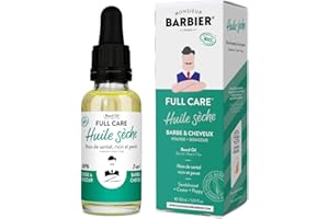 Monsieur Barbier : Huile Sèche Barbe et Visage FULL CARE - Huile barbe ricin, santal et pavot - 100% naturelle pour une pousse rapide et une barbe douce, parfum frais et léger - Made in France ! 30 mL