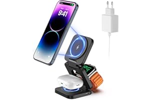 KU XIU X55 Cargador inalámbrico, Plegable 3 en 1 Magnético Cargador Compatible con iPhone15/14/13/12 Pro/Plus/Pro MAX, Cargad