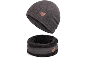 Ulalaza 2Pcs Hat and Scarf Set Warm Knit Beanie Slouchy Skull Cap and Circle Scarf