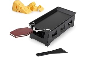 Raclette 2 Personen, hicoosee Antihaft-Käse Raclette Rotaster Ofen mit Silikonspatel zum Schmelzen von Käse, Schokolade Schwarz