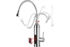 Grifo con calentador de agua instantáneo de 3 kW, grifo eléctrico de cocina con indicador de temperatura integrado, grifo gir