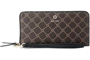 NINE WEST linnette Zip Around Wallet with Wristlet, Brown Black Logo, Brown Black Logo