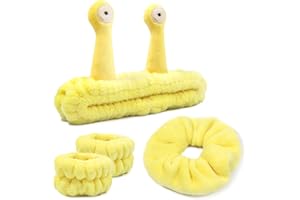 ‎MY NOVEL THINGS my novel things 4 Stück Spa Stirnband, Skincare Haarband, Elastisch make up haarband zum Waschen Gesicht Wristband Set, Weiches Korallen Fleece Schnecken Stirnband, für Dusche Hautpflege Mädchen Sport