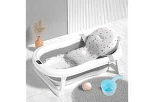EINESIN Duża, składana wanna dla niemowląt z wbudowanym termometrem, wanienka dla niemowląt z wkładką do wanny dla niemowląt, kubek do mycia włosów