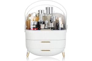 SIOOUI Makeup Organizer Storage Box, Cosmetics Display Case with Transparent Cover, Dust WaterProof Cosmetics Storage Box Suitable for Bathroom Countertop and Bedroom Vanity Dresser (White)