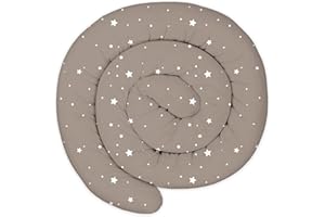 Totsy Baby Coussin serpentin XXL Roulé de lit Bordure - 400 cm - d’Allaitement décoratif Protection Bord Serpent XL Fait Main Motif Étoiles Blanches Beige Certificat Oeko-Tex