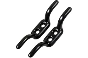 DZINA Washing Line Cord Cleat Hooks - Heavy Duty Metal Trailer Rope Tiebacks Pulley Black Japanned 110mm - Pack of 2