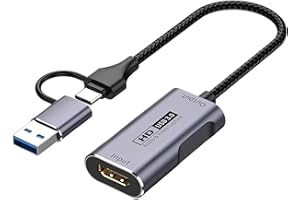 GKEAPZA Karta do przechwytywania wideo, HDMI na USB/USB C 3.0, 1080p HD, 60 kl./s, nagrywanie wideo i nagrywanie, grabber audio do gier, streamingu, nauki, wideo-konferencji
