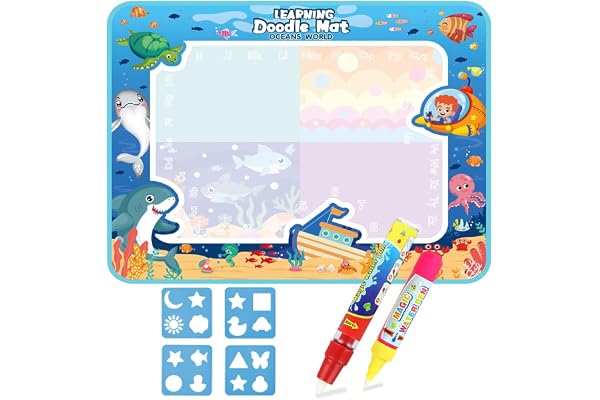 Tapis de dessin Ocean Magic, grande planche à gribouiller - 80 x 60 cm - Tapis de dessin réutilisable avec 2 stylos