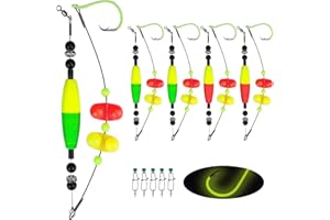 THKFISH Kit de Bas de Ligne pour la pêche du Silure, Poses Rigs pour la pêche du Silure, 5 Paires de Catfish Rattle Rig, Bas de Ligne Flottant, 6/0 8/0 10/0 hameçons circulaires, 50-70 LB de Fil