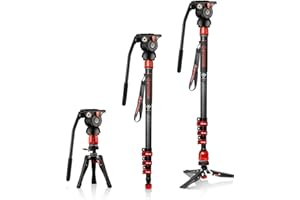 iFootage Cobra 3 Monopod with Fluid Head, Professional Portable Travel Monopod Kit for Canon Nikon Sony Olympus Panasonic DSLR Camera - C180F-P +K5S