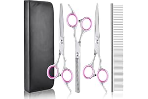 vsshe Ciseaux Toilettage Chien, 4 in 1 Kit Toilettage Chien en Acier Inoxydable, Professionalnel Toilettages du Chiens compris Ciseaux à Effiler/Ciseaux Courbes/Ciseaux Droits/Peigne de/Toilettages