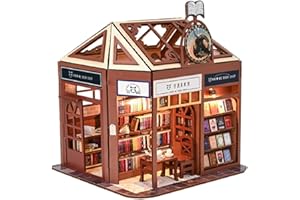 Cuteefun DIY Miniature Dolls House Kit, Wooden Library Doll house Kit, Handmade Crafts for Adults, Creative Room for Birthday Valentine's Day, Father's Day (Book House)
