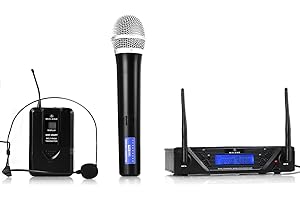 Malone UHF-450 Duo Ensemble micro (Émetteur de poche sans fil avec clip ceinture et affichage LCD, grande autonomie des piles grâce à la construction éco-énergétique)