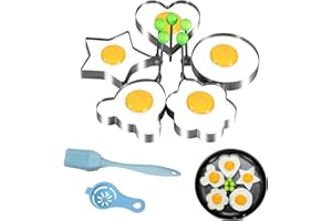 HUOANPO 7-Piece Stainless Steel Non-Stick Egg Rings Set - Pancake Molds, Star & Flower Shapes for Frying Pan (Multi-Shape Egg & Pancake Maker)