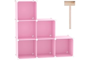C&AHOME Cube Aufbewahrungs-Organizer, 6 Würfel-Regale, Schrankschrank, DIY Kunststoff modulares Bücherregal, ideal für Schlafzimmer, Wohnzimmer, Büro, 93 cm L x 31,5 cm B x 93 cm H Rosa UPCS06P