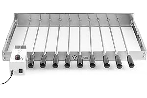 BBQ-Toro Asador Giratorio con Pinchos Automáticos y Motor I Acero Inoxidable I Para 10 Pinchos I Altura Regulable 58 x 26-40 cm I Con Enchufe y Cable USB