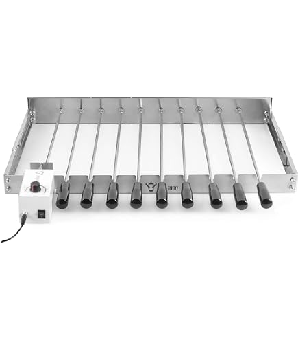 Tourne-Broche Électrique Inox - Moteur + 11 Brochettes - Réglable Pour BBQ Et Four (jusqu'à 30 Cm)
