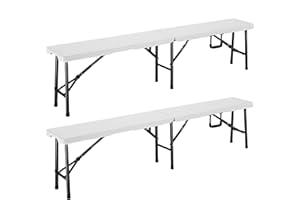 Deuba 2X Bancs Pliables en Plastique Blanc 180cm Banc Pliable Camping Jardin Camping Pique-Nique Anniversaire