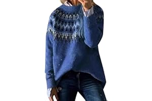 JAXICH Sale Clearance Knitted Jumpers for Women Long Sleeve Striped Retro Print Essentials Jumper Female Jumpers Plus Size Crochet Cropped Jumper Crew/V Neck Winter Women's Sweatshirts Jumpers for Women UK