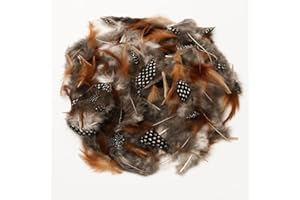 KIDS B CRAFTY Natural Feathers – 120 Spotted Brown Craft & Fly Tying Feathers for Hats, Costumes, Fishing Lures & Decorations – 5–10cm