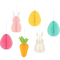 6 Decorazioni Di Pasqua A Nido D'Ape - Coniglietti Pasquali Da Appendere, Palline Di Carta Colorate, Riutilizzabili