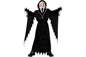 Aniepaa Scream Deguisement Enfant Halloween, Ghostface Costume, Effrayant Costume Halloween Enfant, Cape Scream avec Masque Gants et Collier pour Halloweens Carnaval Bal Masqué Soirée Horreur