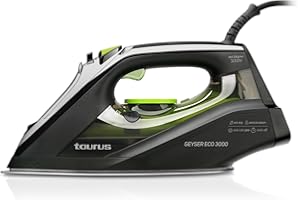 Taurus - Plancha de Vapor Geyser Eco 3000 | 3000w | 200 g/min | Punta de precisión | Regulador de vapor y temperatura | Suela anodizada ultradeslizante | Negro
