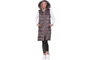 Top Fashion18 Ladies Padded Gilet Longline Hooded Jacket Quilted Winter Wear Long Hooded Side Split Puffer Long Body-Warmer Coat Size 8-18