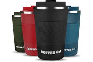 Cala Verde termo cafe - vaso termo cafe para llevar, taza termica 380ml, taza termo, vaso termico, termo para cafe, taza térmica de acero inoxidable, tazas de café reutilizables (Negro)