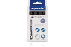 MAGNETOPLAN marker do tablic i flipchartów PRO+, 4 sztuki, uniwersalny marker z okrągłą końcówką w kolorze czarnym, szerokość linii 1,5-3 mm, do tablic i papieru do flipchartów