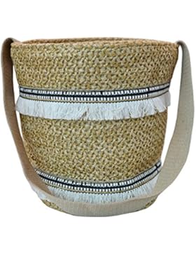 AiSi Damen Mädchen Stroh gestrickte Handtasche Strandtasche Schultertasche Damenhandtasche Strohtasche Ideal für...