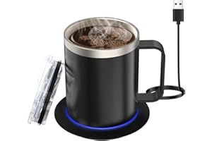 Lamker 300ml USB Chauffe Tasse Électrique Chauffe Théières Boisson Café Tasse Acier Inoxydable 304 Chauffante Tasse pour Bureau à Domicile Café Thé Lait Température Constante 55°C/131°F